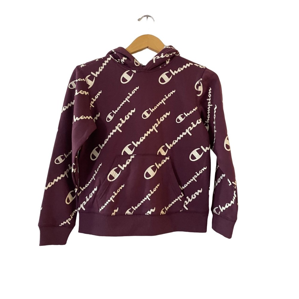 Champion Kids Boys All Over Print Fleece‎ Hoodie Sweatshirt Size M Purple NWT